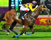 Wild Geese and Joao Moreira combine for victory back in May.<br>Photo by Singapore Turf Club